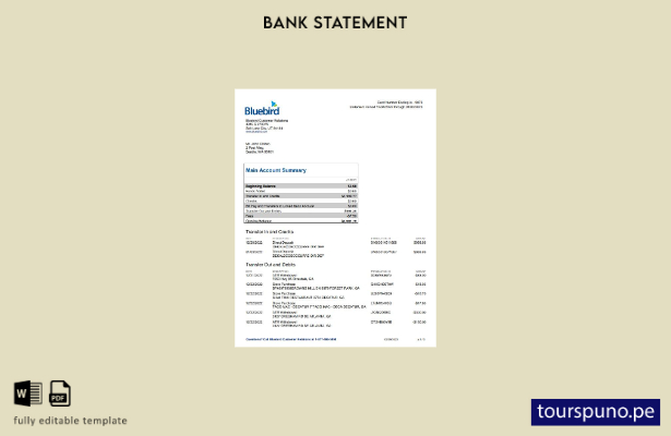 listo para imprimir plantilla de páginas de Word de extracto bancario de USA Blu