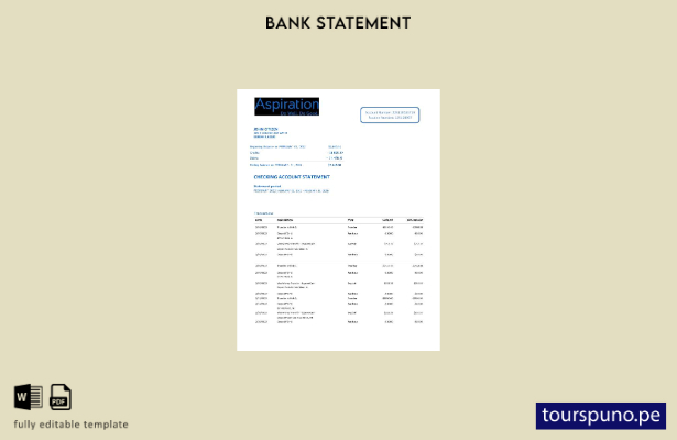 listo para imprimir plantilla de páginas de Word de extracto bancario de aspirac