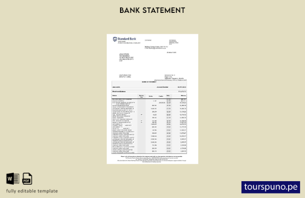 listo para imprimir plantilla de páginas de Word de extracto bancario estándar 1