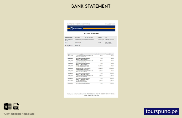listo para imprimir plantilla de versión en Word del extracto bancario NBD de lo