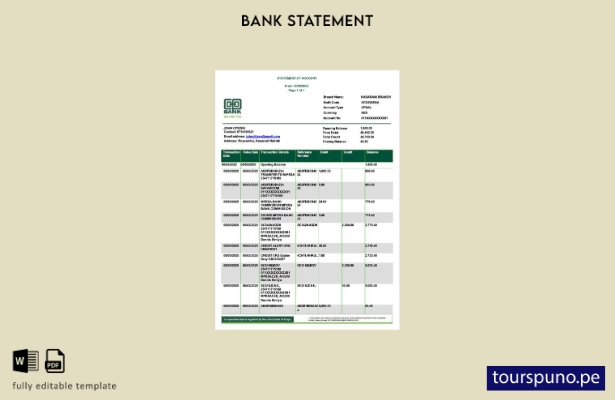 listo para imprimir plantilla de versión en Word del extracto bancario cooperati