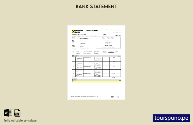 listo para imprimir plantilla de versión en Word del extracto bancario de Bulgar