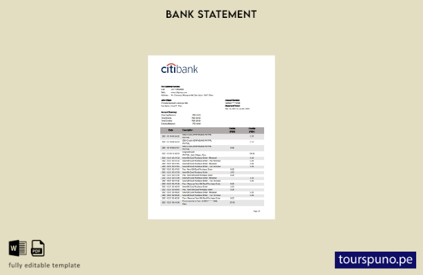 listo para imprimir plantilla de versión en Word del extracto bancario de Citiba