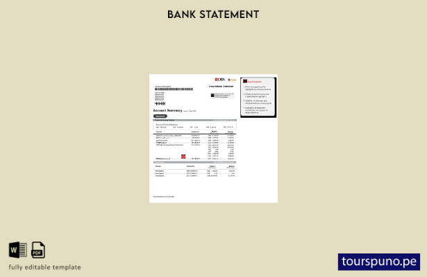 listo para imprimir plantilla de versión en Word del extracto bancario de DBS de