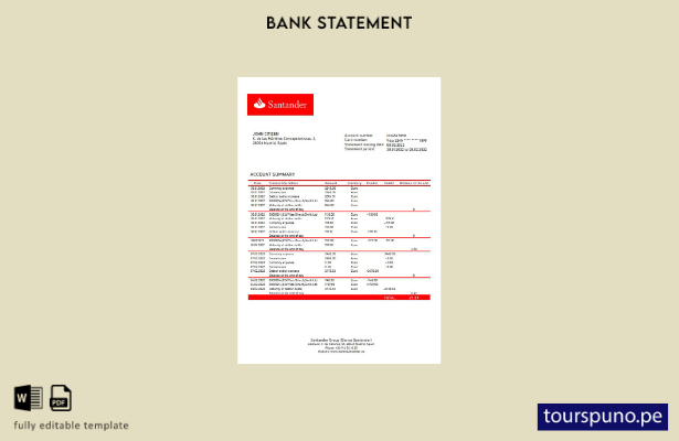 listo para imprimir plantilla de versión en Word del extracto bancario de España