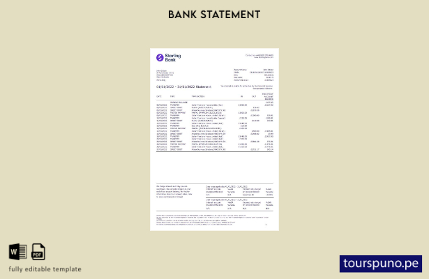 listo para imprimir plantilla de versión en Word del extracto bancario de Starli