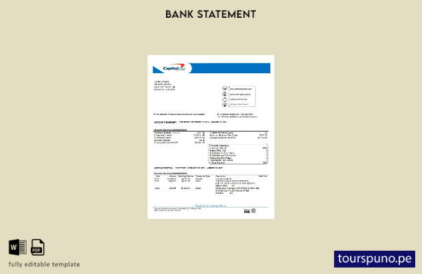 listo para imprimir plantilla de versión en Word del extracto bancario de USA  1