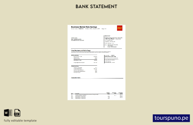 listo para imprimir plantilla de versión en Word del extracto bancario de Wells