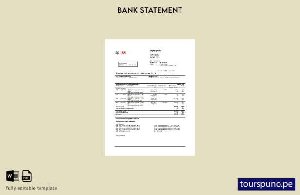 listo para imprimir plantilla de versión en Word del extracto bancario de la UBS