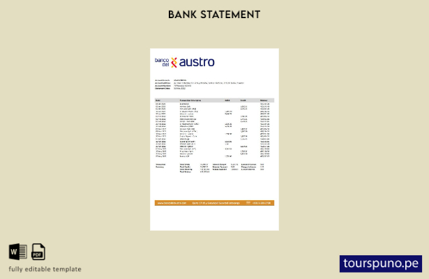 listo para imprimir plantilla de versión en Word del extracto bancario del Ban 1
