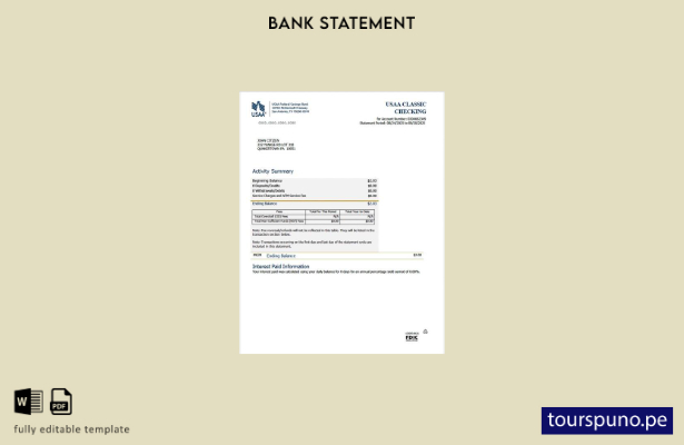 listo para imprimir plantilla de versión en Word del extracto del banco de ahorr