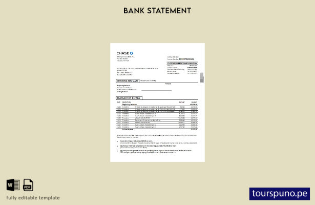listo para imprimir plantilla de word   estado de cuenta de Chase de EE. UU.
