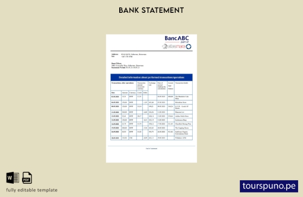 listo para imprimir plantilla de word   extracto bancario ABC del Banco de Botsw