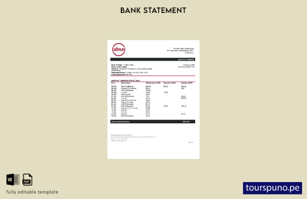 listo para imprimir plantilla de word   extracto bancario ABSA de Sudáfrica