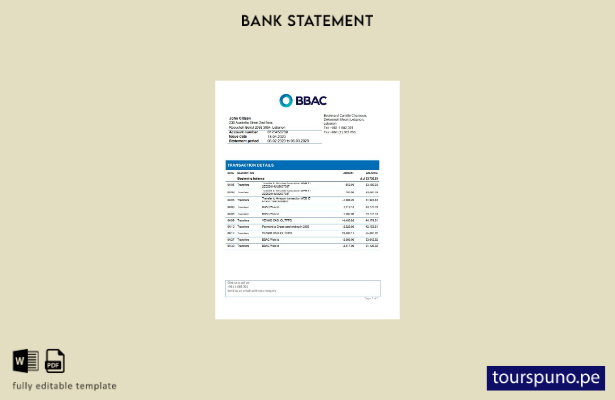 listo para imprimir plantilla de word   extracto bancario BBAC del Líbano