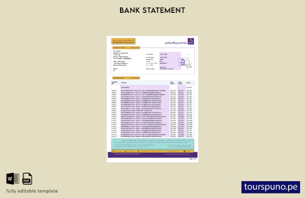 listo para imprimir plantilla de word   extracto bancario BISB de Bahrein