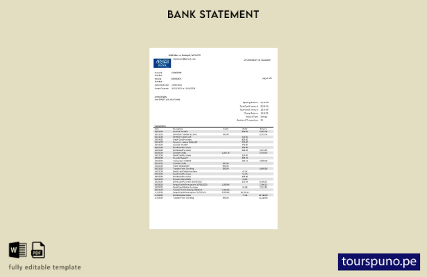 listo para imprimir plantilla de word   extracto bancario de Arvest de EE. UU.