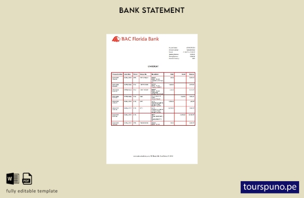 listo para imprimir plantilla de word   extracto bancario de BAC Florida de EE.