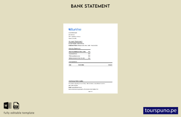 listo para imprimir plantilla de word   extracto bancario de Bluevine de Califor