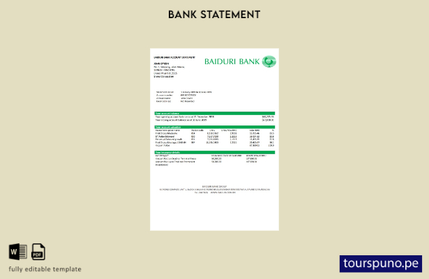 listo para imprimir plantilla de word   extracto bancario de Brunei Baiduri