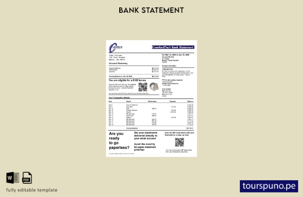 listo para imprimir plantilla de word   extracto bancario de CrawfordTech de Can