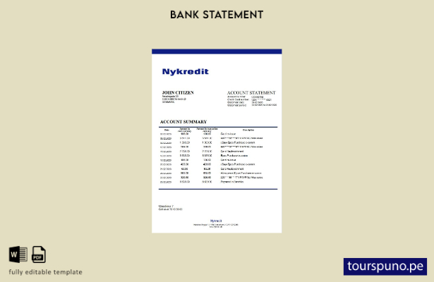 listo para imprimir plantilla de word   extracto bancario de Dinamarca Nykredit