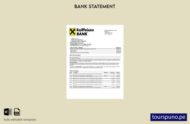 listo para imprimir plantilla de word   extracto bancario de Eslovaquia Raiffeis