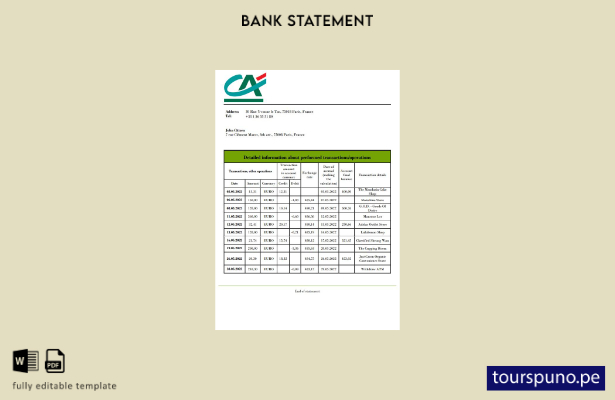 listo para imprimir plantilla de word   extracto bancario de France Credite Agri