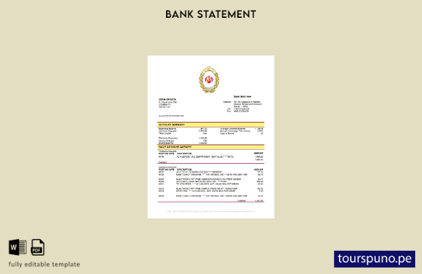 listo para imprimir plantilla de word   extracto bancario de Irán Melli