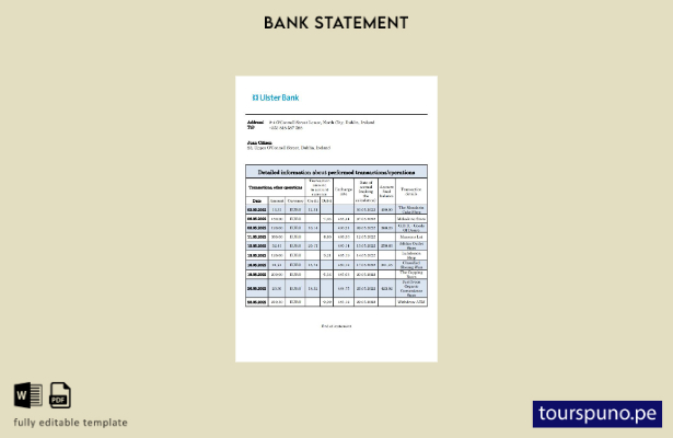 listo para imprimir plantilla de word   extracto bancario de Irlanda Ulster