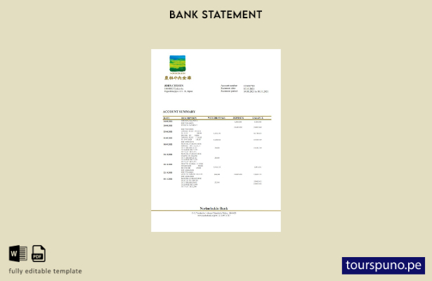 listo para imprimir plantilla de word   extracto bancario de Japón Norinchukin