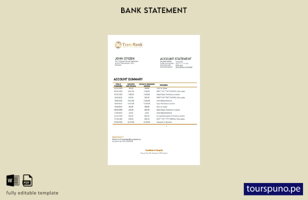 listo para imprimir plantilla de word   extracto bancario de Mongolia Transbank