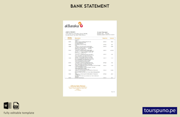 listo para imprimir plantilla de word   extracto bancario de Pakistán Al Baraka