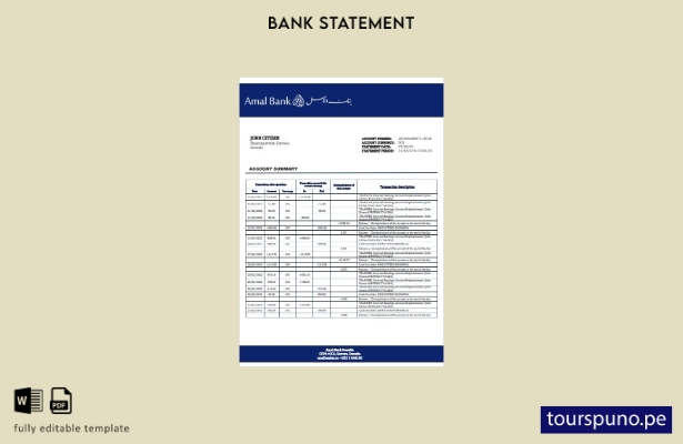 listo para imprimir plantilla de word   extracto bancario de Somalia Amal