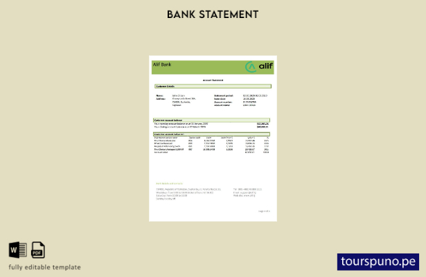 listo para imprimir plantilla de word   extracto bancario de Tayikistán Alif