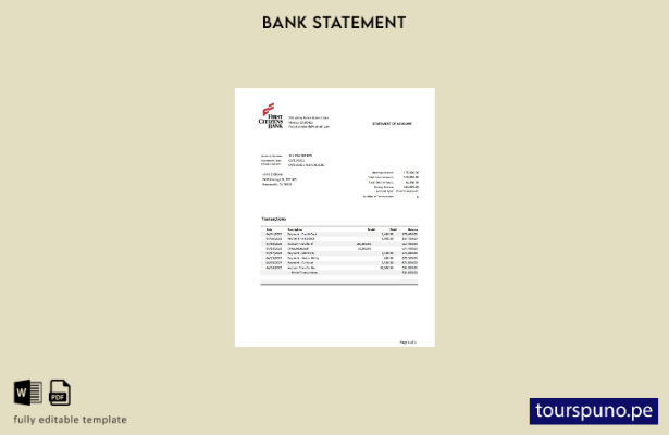 listo para imprimir plantilla de word   extracto bancario de Texas First Citizen