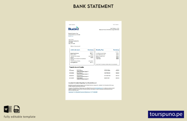 listo para imprimir plantilla de word   extracto bancario de USA Bluebird