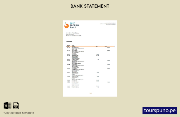 listo para imprimir plantilla de word   extracto bancario de USA One Florida