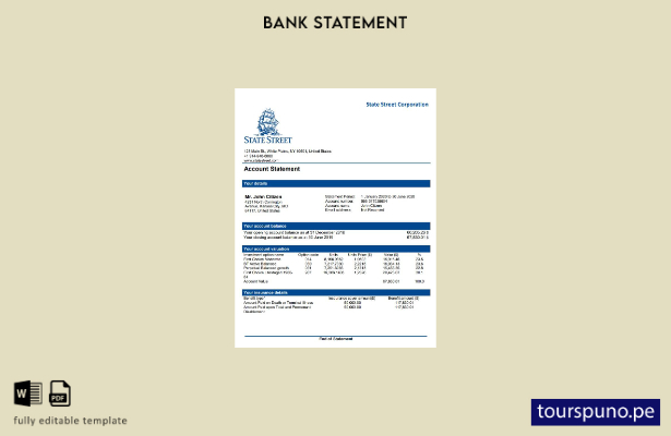 listo para imprimir plantilla de word   extracto bancario de USA State Street Co