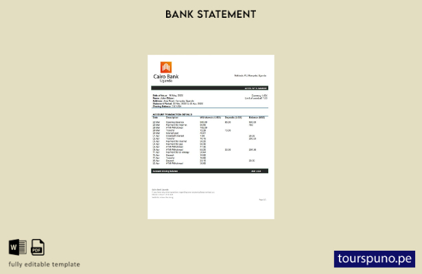listo para imprimir plantilla de word   extracto bancario de Uganda El Cairo
