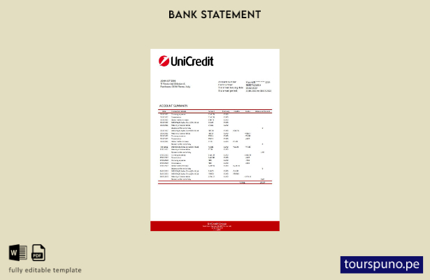 listo para imprimir plantilla de word   extracto bancario de Unicredit de Italia