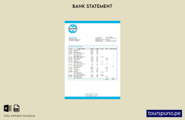 listo para imprimir plantilla de word   extracto bancario de Weststein del Reino