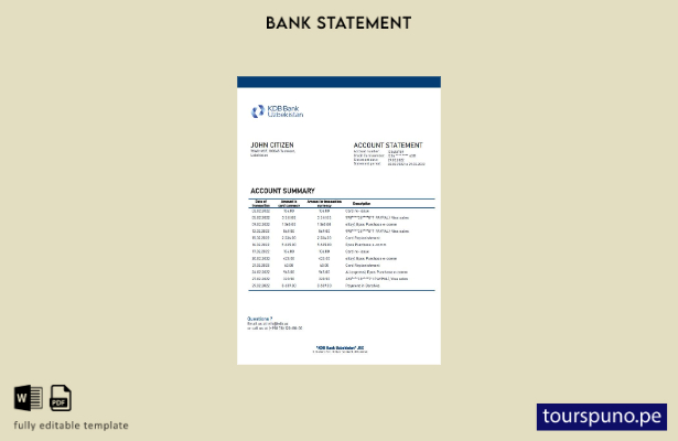 listo para imprimir plantilla de word   extracto bancario del KDB de Uzbekistán