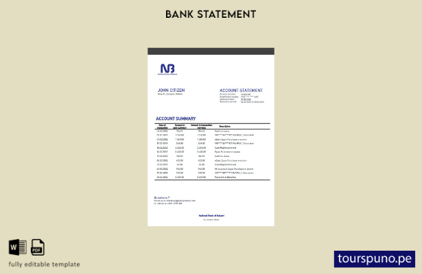 listo para imprimir plantilla de word   extracto del Banco Nacional de Malawi
