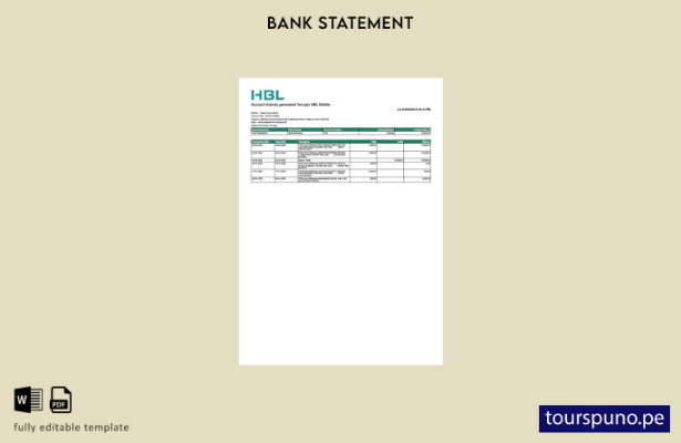 listo para imprimir plantilla de word de estado de cuenta HBL de Pakistán