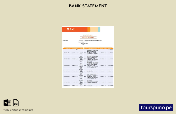listo para imprimir plantilla de word de extracto de cuenta bancaria BNI de Indo