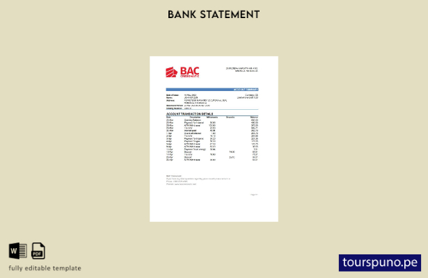 listo para imprimir plantilla excel de extracto bancario BAC Credomatic Nicaragu