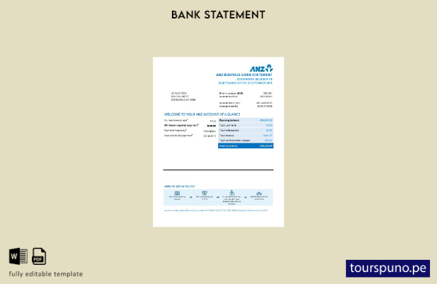 plantilla de extracto bancario ANZ de Australia lista para imprimir