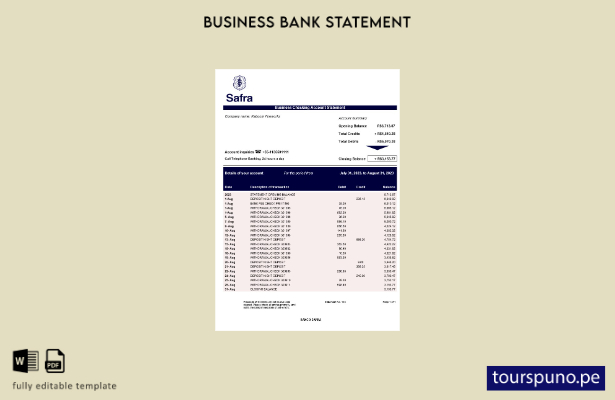listo para imprimir Plantilla de declaración comercial de Banco Safra en Word y