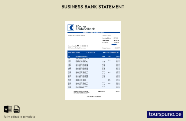 listo para imprimir Plantilla de declaración comercial de Zürcher Kantonalbank e